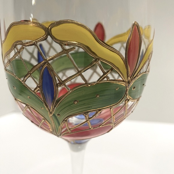 Orleans Romanian Crystal Wine Glasses Colorful Vibrant Hand-Painted Set of 4 - Picture 9 of 13